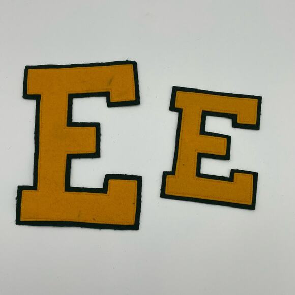 Vintage Pair of Letter E Wool Felt Patches Varsity Sorority College Yellow Black - Picture 1 of 11